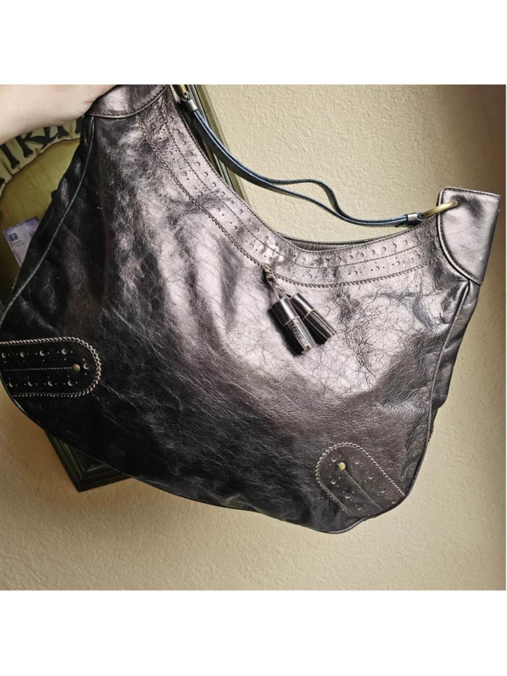 Burberry Metallic Bronze Leather Hobo Shoulder Bag with COA